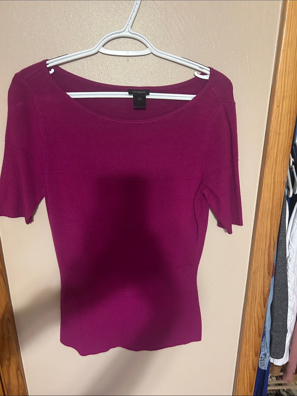 Ann Taylor Deep Magenta Short Sleeve Scoop Neck Knit Top
